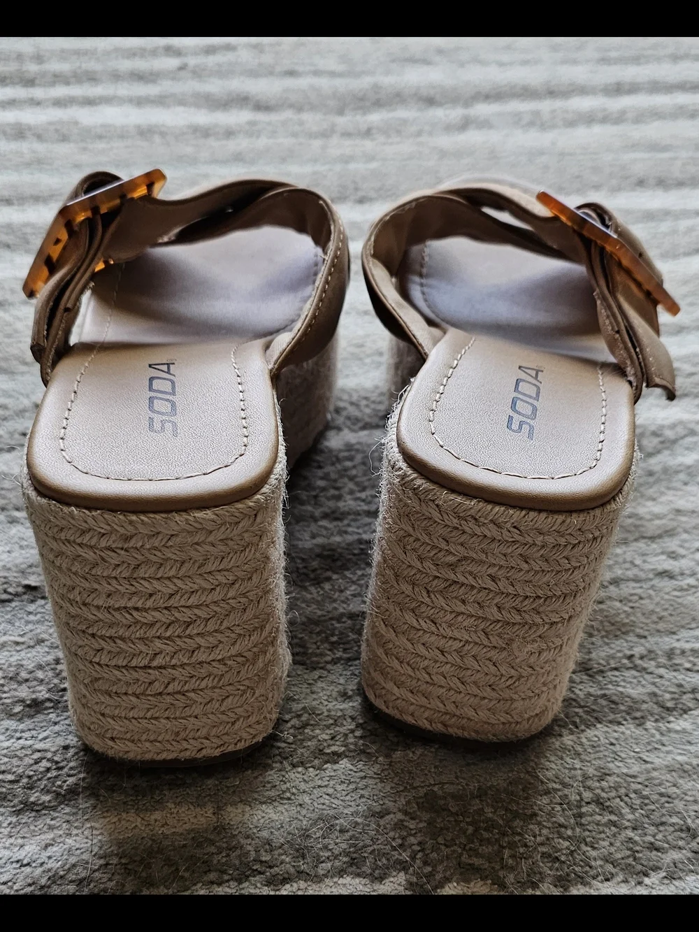 SODA Women's Tan Espadrille Platform Sandals with Tortoiseshell Buckle Size 7.5